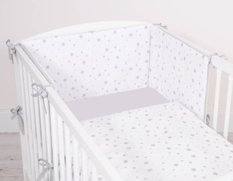 Dwustronna pościel dziecięca bawełniana 2-częściowa – Pościel do łóżeczka dla niemowląt - mini gwiazdki szare na białym tle/szary