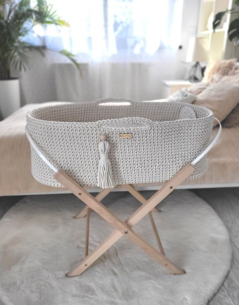 Bawełniany Kosz Mojżesza Boho Handmade z Antybakteryjnym Materacykiem i Stojakiem dla Niemowląt - śmietankowy Bawełniany Kosz Mojżesza Boho Handmade z Antybakteryjnym Materacykiem i Stojakiem dla Niemowląt - śmietankowy