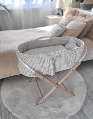 Bawełniany Kosz Mojżesza Boho Handmade z Antybakteryjnym Materacykiem i Stojakiem dla Niemowląt - śmietankowy