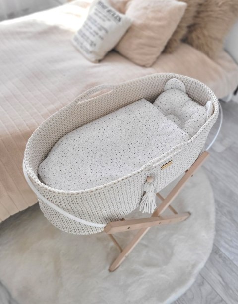 Bawełniany Kosz Mojżesza Boho Handmade z Antybakteryjnym Materacykiem i Stojakiem dla Niemowląt - śmietankowy Bawełniany Kosz Mojżesza Boho Handmade z Antybakteryjnym Materacykiem i Stojakiem dla Niemowląt - śmietankowy