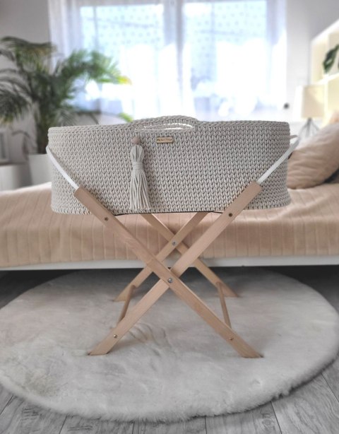 Bawełniany Kosz Mojżesza Boho Handmade z Antybakteryjnym Materacykiem i Stojakiem dla Niemowląt - śmietankowy Bawełniany Kosz Mojżesza Boho Handmade z Antybakteryjnym Materacykiem i Stojakiem dla Niemowląt - śmietankowy