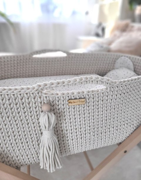 Bawełniany Kosz Mojżesza Boho Handmade z Antybakteryjnym Materacykiem i Stojakiem dla Niemowląt - śmietankowy Bawełniany Kosz Mojżesza Boho Handmade z Antybakteryjnym Materacykiem i Stojakiem dla Niemowląt - śmietankowy