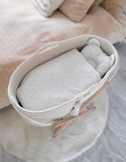 Bawełniany Kosz Mojżesza Boho Handmade z Antybakteryjnym Materacykiem dla Niemowląt - śmietankowy
