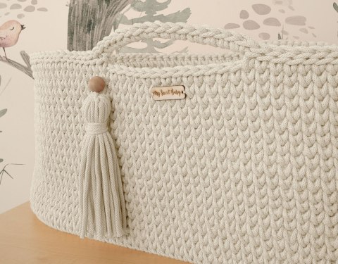 Bawełniany Kosz Mojżesza Boho Handmade z Antybakteryjnym Materacykiem dla Niemowląt - śmietankowy