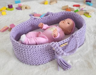 Kosz Mojżesza BOHO dla lalek – bawełniane nosidełko handmade do zabawy - fioletowy