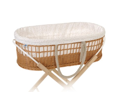Wiklinowy kosz mojżesza BOHO z bawełnianą wyściółką - mini gwiazdki złote Wiklinowy kosz mojżesza BOHO z bawełnianą wyściółką - mini gwiazdki złote