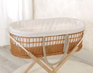 Wiklinowy kosz mojżesza BOHO z bawełnianą wyściółką - mini gwiazdki złote