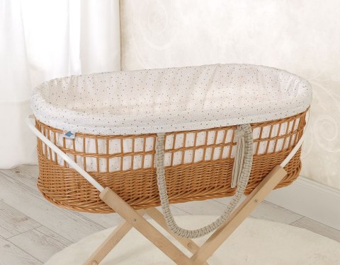 Wiklinowy kosz mojżesza BOHO z bawełnianą wyściółką - mini gwiazdki złote Wiklinowy kosz mojżesza BOHO z bawełnianą wyściółką - mini gwiazdki złote