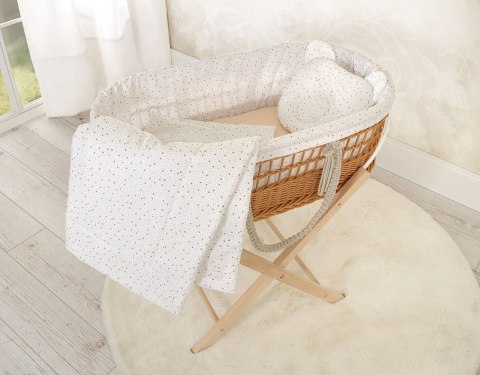 Wiklinowy kosz mojżesza BOHO z bawełnianą wyściółką - mini gwiazdki złote Wiklinowy kosz mojżesza BOHO z bawełnianą wyściółką - mini gwiazdki złote