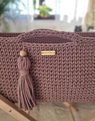 Bawełniany Kosz Mojżesza Boho Handmade z Antybakteryjnym Materacykiem i Stojakiem dla Niemowląt - fiołkowy