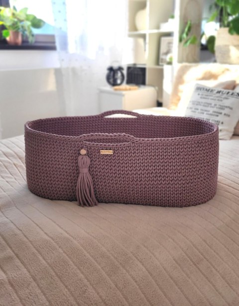Bawełniany Kosz Mojżesza Boho Handmade z Antybakteryjnym Materacykiem i Stojakiem dla Niemowląt - fiołkowy Bawełniany Kosz Mojżesza Boho Handmade z Antybakteryjnym Materacykiem i Stojakiem dla Niemowląt - fiołkowy