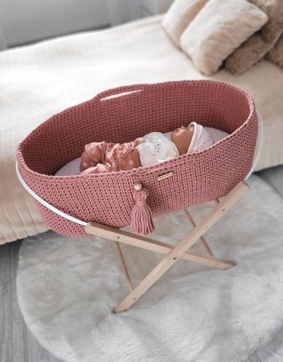 Bawełniany Kosz Mojżesza Boho Handmade z Antybakteryjnym Materacykiem dla Niemowląt - różowy