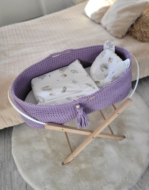 Bawełniany Kosz Mojżesza Boho Handmade z Antybakteryjnym Materacykiem dla Niemowląt - fioletowy