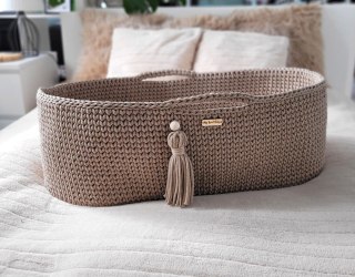 Bawełniany Kosz Mojżesza Boho Handmade z Antybakteryjnym Materacykiem dla Niemowląt - piaskowy