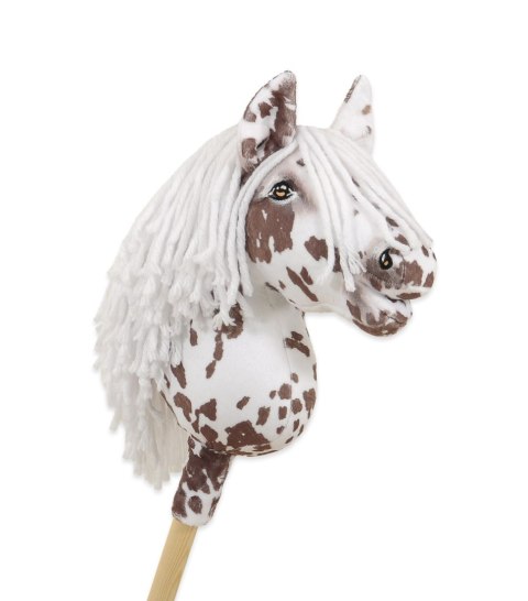 Premium Hobby Horse – Mały koń na kiju A4, biało-brązowy tarantowaty z białą grzywą Premium Hobby Horse – Mały koń na kiju A4, biało-brązowy tarantowaty z białą grzywą