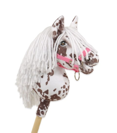 Premium Hobby Horse – Mały koń na kiju A4, biało-brązowy tarantowaty z białą grzywą Premium Hobby Horse – Mały koń na kiju A4, biało-brązowy tarantowaty z białą grzywą