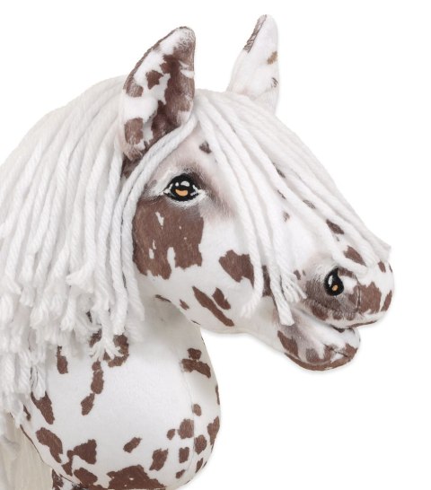 Premium Hobby Horse – Mały koń na kiju A4, biało-brązowy tarantowaty z białą grzywą Premium Hobby Horse – Mały koń na kiju A4, biało-brązowy tarantowaty z białą grzywą
