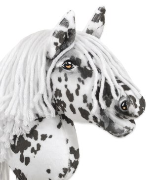 Premium Hobby Horse – Mały koń na kiju A4, tarantowaty biało-czarny z białą grzywą