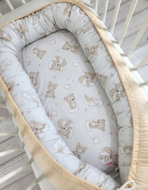Dwustronny kokon niemowlęcy otulacz – Gniazdko dla niemowląt z certyfikatem Oeko-Tex - rainbow beige bear/ beż