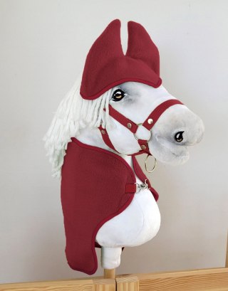 Polarowa derka i nauszniki dla konia Hobby Horse A4, bordowy