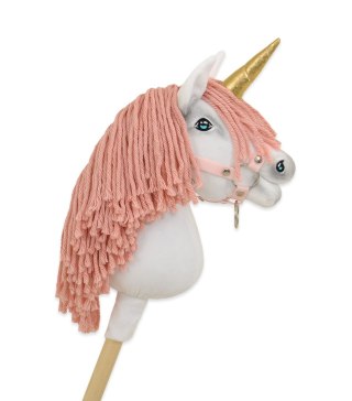 Hobby Horse Jednorożec na kiju mały biały grzywa brudny róż i złoty róg