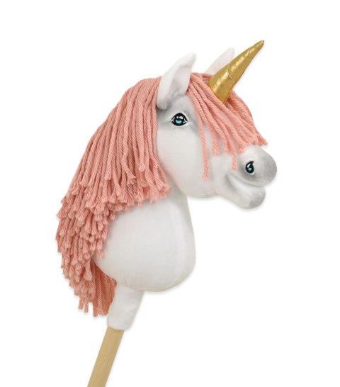 Hobby Horse Jednorożec na kiju mały biały grzywa brudny róż i złoty róg Hobby Horse Jednorożec na kiju mały biały grzywa brudny róż i złoty róg