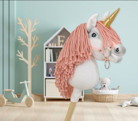 Hobby Horse Jednorożec na kiju mały biały grzywa brudny róż i złoty róg Hobby Horse Jednorożec na kiju mały biały grzywa brudny róż i złoty róg