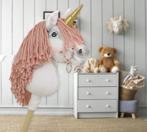 Hobby Horse Jednorożec na kiju mały biały grzywa brudny róż i złoty róg Hobby Horse Jednorożec na kiju mały biały grzywa brudny róż i złoty róg