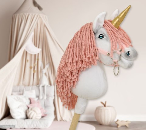 Hobby Horse Jednorożec na kiju mały biały grzywa brudny róż i złoty róg Hobby Horse Jednorożec na kiju mały biały grzywa brudny róż i złoty róg