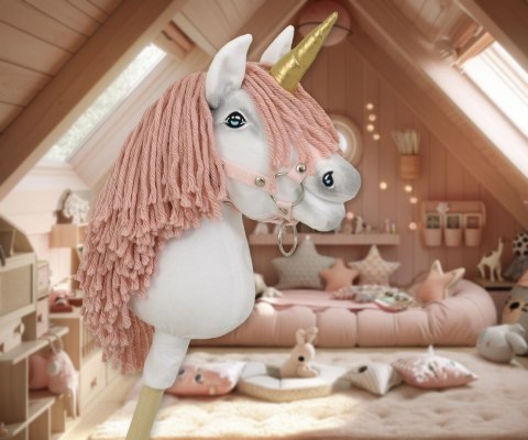 Hobby Horse Jednorożec na kiju mały biały grzywa brudny róż i złoty róg Hobby Horse Jednorożec na kiju mały biały grzywa brudny róż i złoty róg