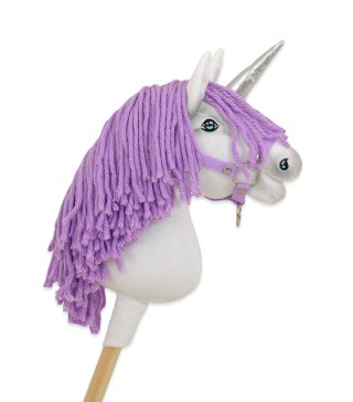 Hobby Horse Jednorożec na kiju mały biały, grzywa fioletowa i srebrny róg