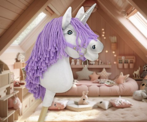 Hobby Horse Jednorożec na kiju mały biały, grzywa fioletowa i srebrny róg Hobby Horse Jednorożec na kiju mały biały, grzywa fioletowa i srebrny róg