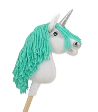 Hobby Horse Jednorożec na kiju mały biały, grzywa miętowa i srebrny róg