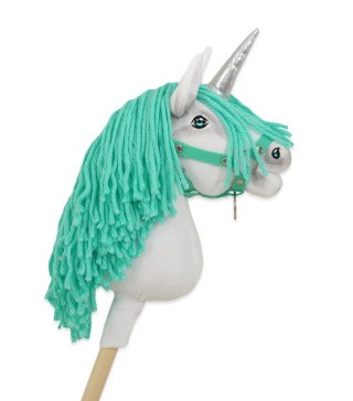 Hobby Horse Jednorożec na kiju mały biały, grzywa miętowa i srebrny róg