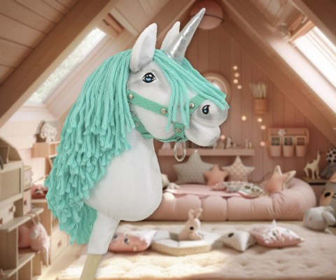 Hobby Horse Jednorożec na kiju mały biały, grzywa miętowa i srebrny róg Hobby Horse Jednorożec na kiju mały biały, grzywa miętowa i srebrny róg