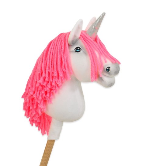 Hobby Horse Jednorożec na kiju mały biały, grzywa neon róż i srebrny róg Hobby Horse Jednorożec na kiju mały biały, grzywa neon róż i srebrny róg