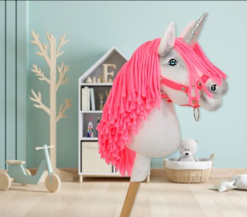 Hobby Horse Jednorożec na kiju mały biały, grzywa neon róż i srebrny róg Hobby Horse Jednorożec na kiju mały biały, grzywa neon róż i srebrny róg