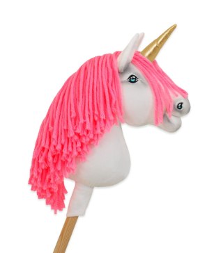 Hobby Horse Jednorożec na kiju mały biały, grzywa neonowy róż i złoty róg