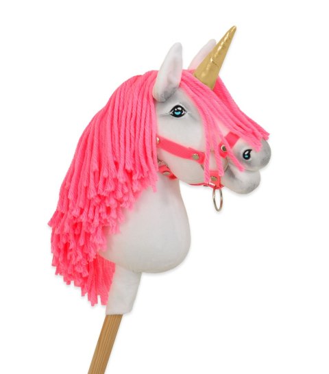 Hobby Horse Jednorożec na kiju mały biały, grzywa neonowy róż i złoty róg Hobby Horse Jednorożec na kiju mały biały, grzywa neonowy róż i złoty róg