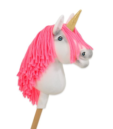 Hobby Horse Jednorożec na kiju mały biały, grzywa neonowy róż i złoty róg Hobby Horse Jednorożec na kiju mały biały, grzywa neonowy róż i złoty róg