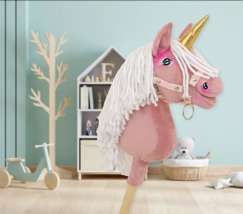 Hobby Horse Jednorożec na kiju mały brudny róż z białą grzywą i złotym rogiem Hobby Horse Jednorożec na kiju mały brudny róż z białą grzywą i złotym rogiem