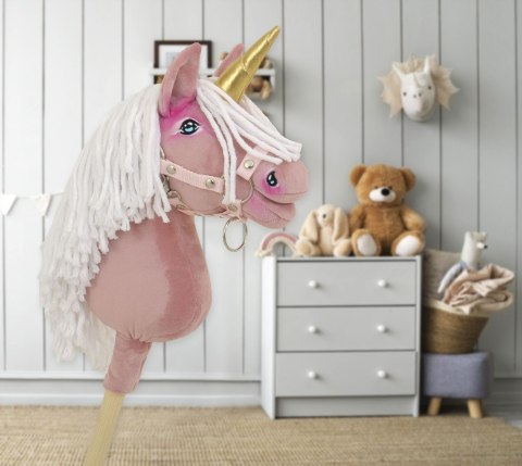 Hobby Horse Jednorożec na kiju mały brudny róż z białą grzywą i złotym rogiem Hobby Horse Jednorożec na kiju mały brudny róż z białą grzywą i złotym rogiem