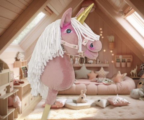 Hobby Horse Jednorożec na kiju mały brudny róż z białą grzywą i złotym rogiem Hobby Horse Jednorożec na kiju mały brudny róż z białą grzywą i złotym rogiem