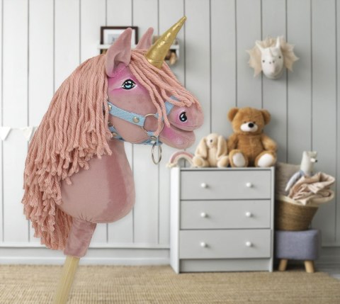Hobby Horse Jednorożec na kiju mały brudny róż z różową grzywą i złotym rogiem Hobby Horse Jednorożec na kiju mały brudny róż z różową grzywą i złotym rogiem