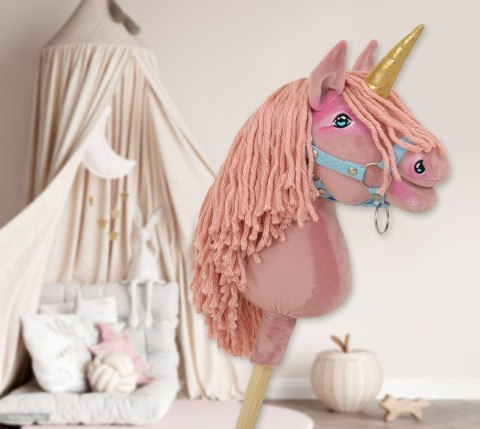 Hobby Horse Jednorożec na kiju mały brudny róż z różową grzywą i złotym rogiem Hobby Horse Jednorożec na kiju mały brudny róż z różową grzywą i złotym rogiem