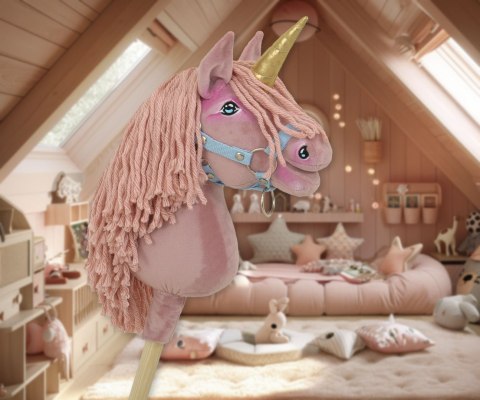 Hobby Horse Jednorożec na kiju mały brudny róż z różową grzywą i złotym rogiem Hobby Horse Jednorożec na kiju mały brudny róż z różową grzywą i złotym rogiem