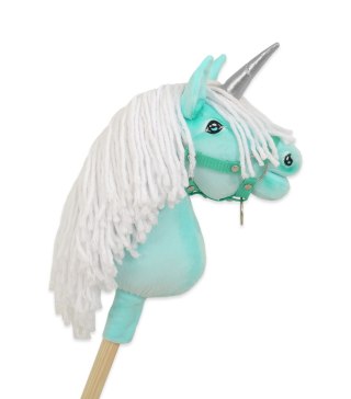 Hobby Horse Jednorożec na kiju mały miętowy z białą grzywą i srebrnym rogiem