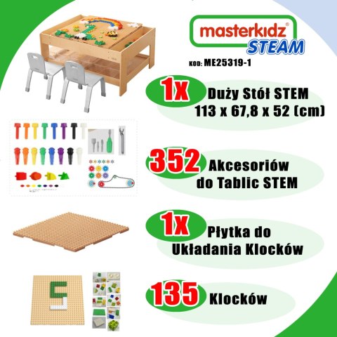MASTERKIDZ Drewniany Stół Edukacyjny + AKCESORIA STEM WALL + 135 Klocków MASTERKIDZ Drewniany Stół Edukacyjny + AKCESORIA STEM WALL + 135 Klocków