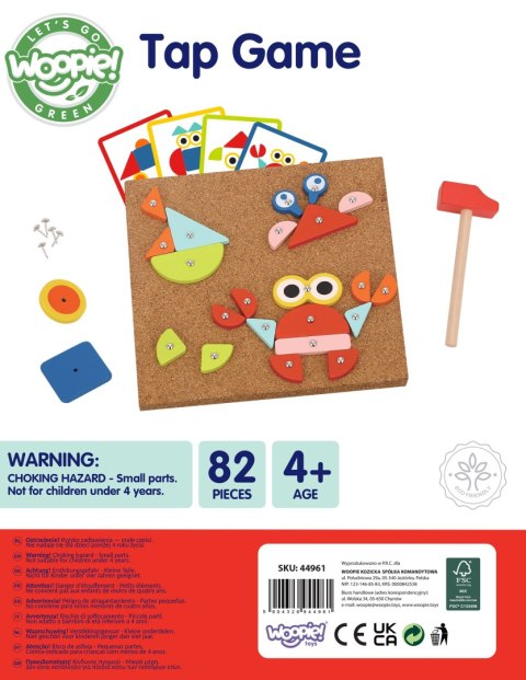 WOOPIE GREEN Drewniana Przybijanka z Młotkiem Układanka 20 wzorów 82 el. Certyfikat FSC WOOPIE GREEN Drewniana Przybijanka z Młotkiem Układanka 20 wzorów 82 el. Certyfikat FSC
