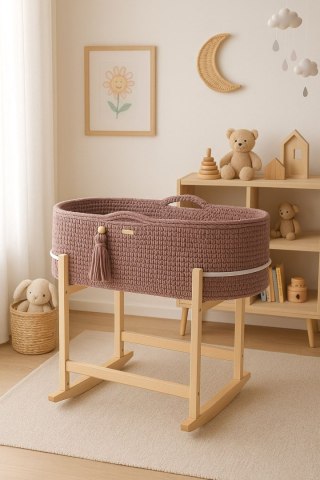 Kosz Mojżesza BOHO Handmade z kołyską - mauve